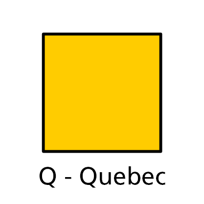 Square flag that is entirely yellow. Bottom reads Q - Quebec