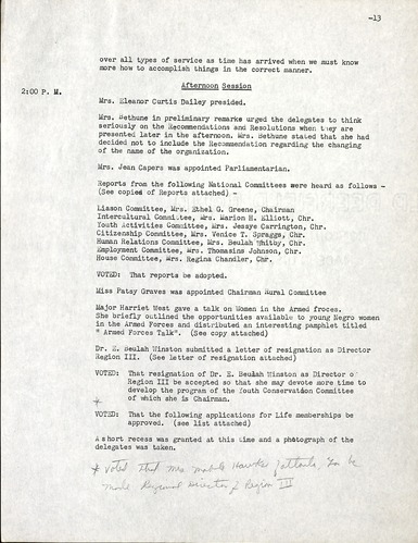 National Council of Negro Women, Meeting Minutes