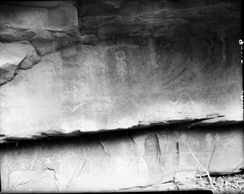 Petroglyphs in Petroglyph Canyon interpretive area; subject to interpretation.