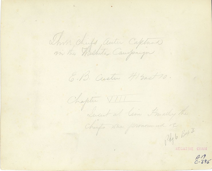 Three Cheyenne Chiefs Captured at the Battle of Washita , Taken at Camp [Fort] Supply, Indian Territory