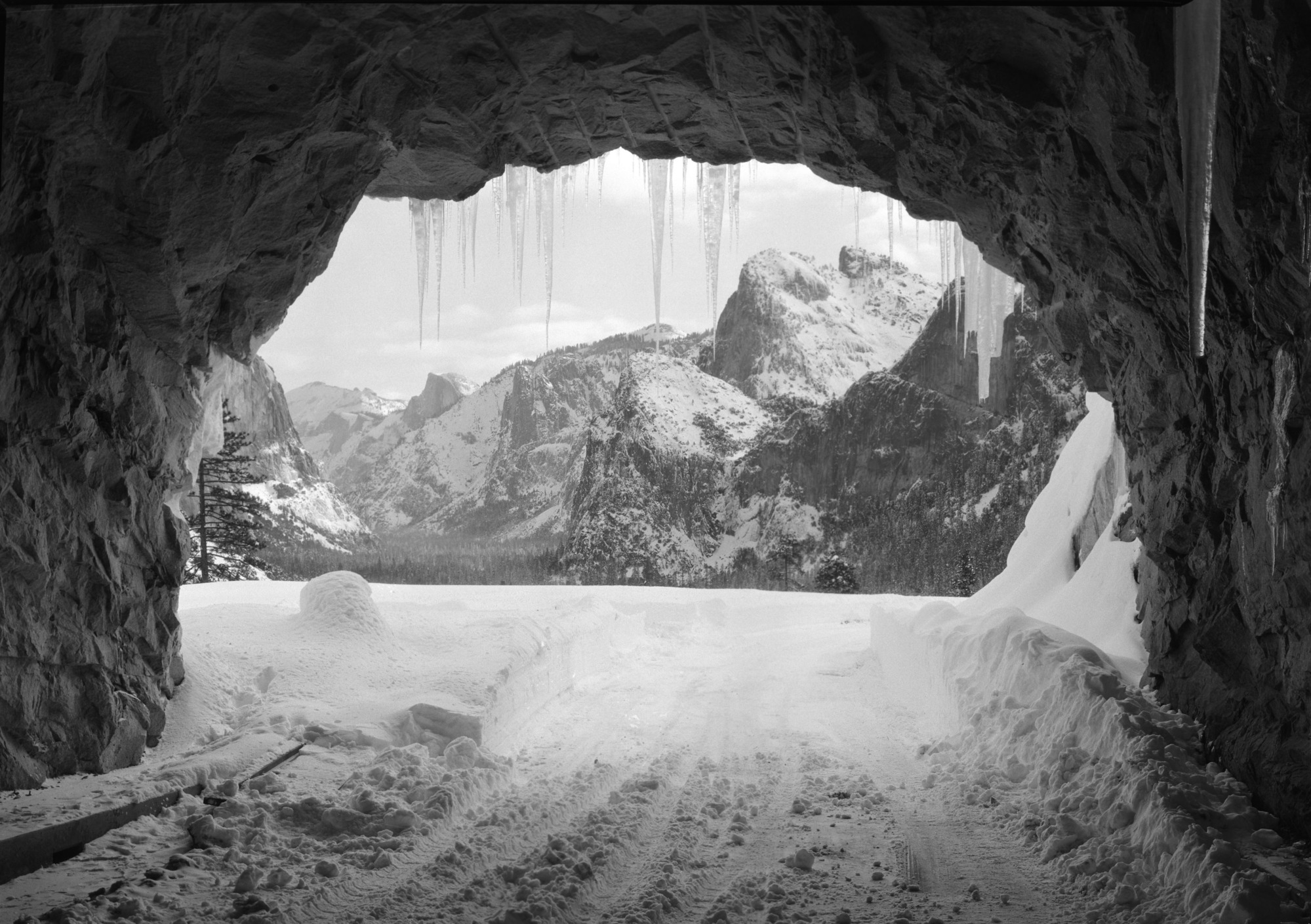 Yosemite Valley from Wawona Tunnel in winter.
