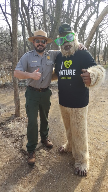 Park Ranger with a man in a bigfoot costume