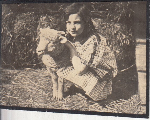 Edison home projecting kinetoscope, movie still, girl with sheep.