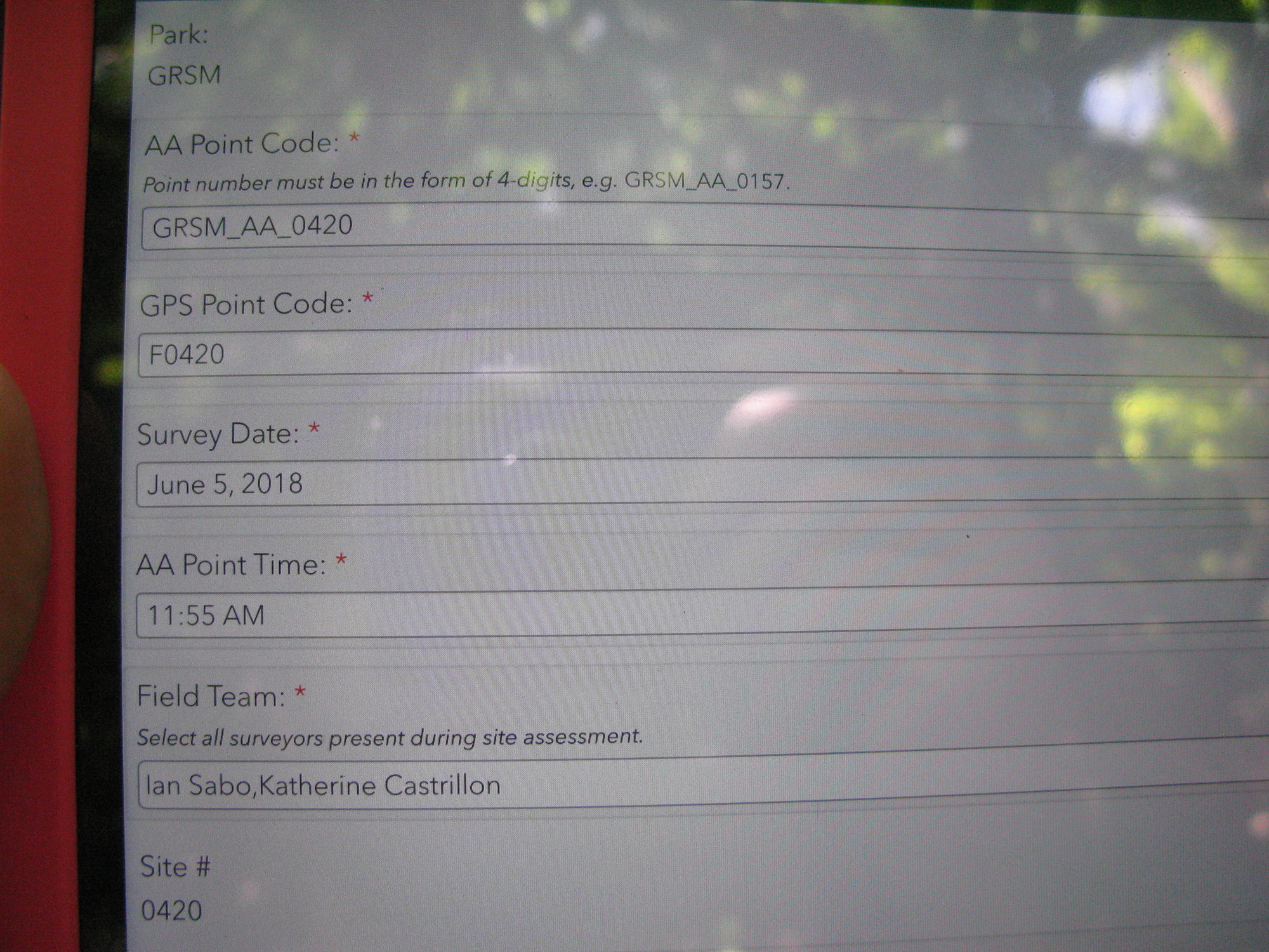 GRSM Accuracy Assessment. Plot Code: GRSM_AA_0420