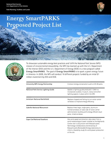 Sustainable Practices Energy SmartPARKS 2009 Project List 11.2008