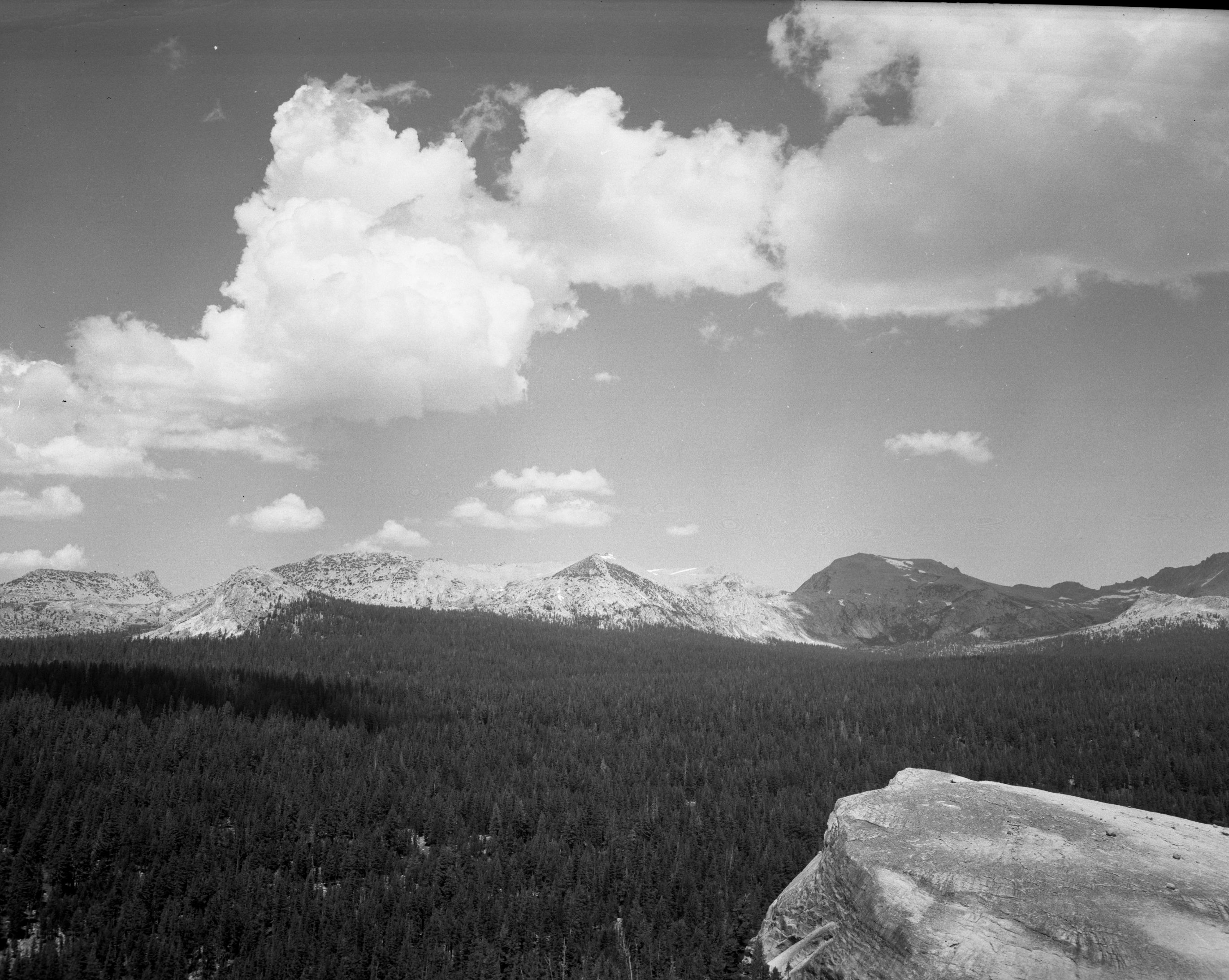The wilderness of the Yosemite High Sierra to the north of Lembert Dome in Tuolumne Meadows with Ragged Peak and White Mountain in the background
