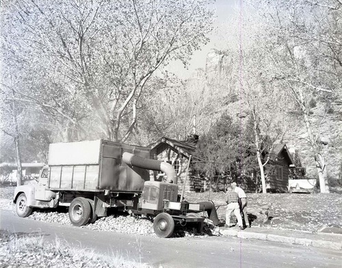 Leaf gathering operation in South Campground, fall cleanup.