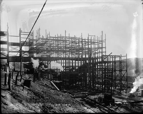 A1386-A1393--Edwardsville, PA--Woodward Breaker--Construction Progress--Erection of Steelwork--Side View [1918.08.01]