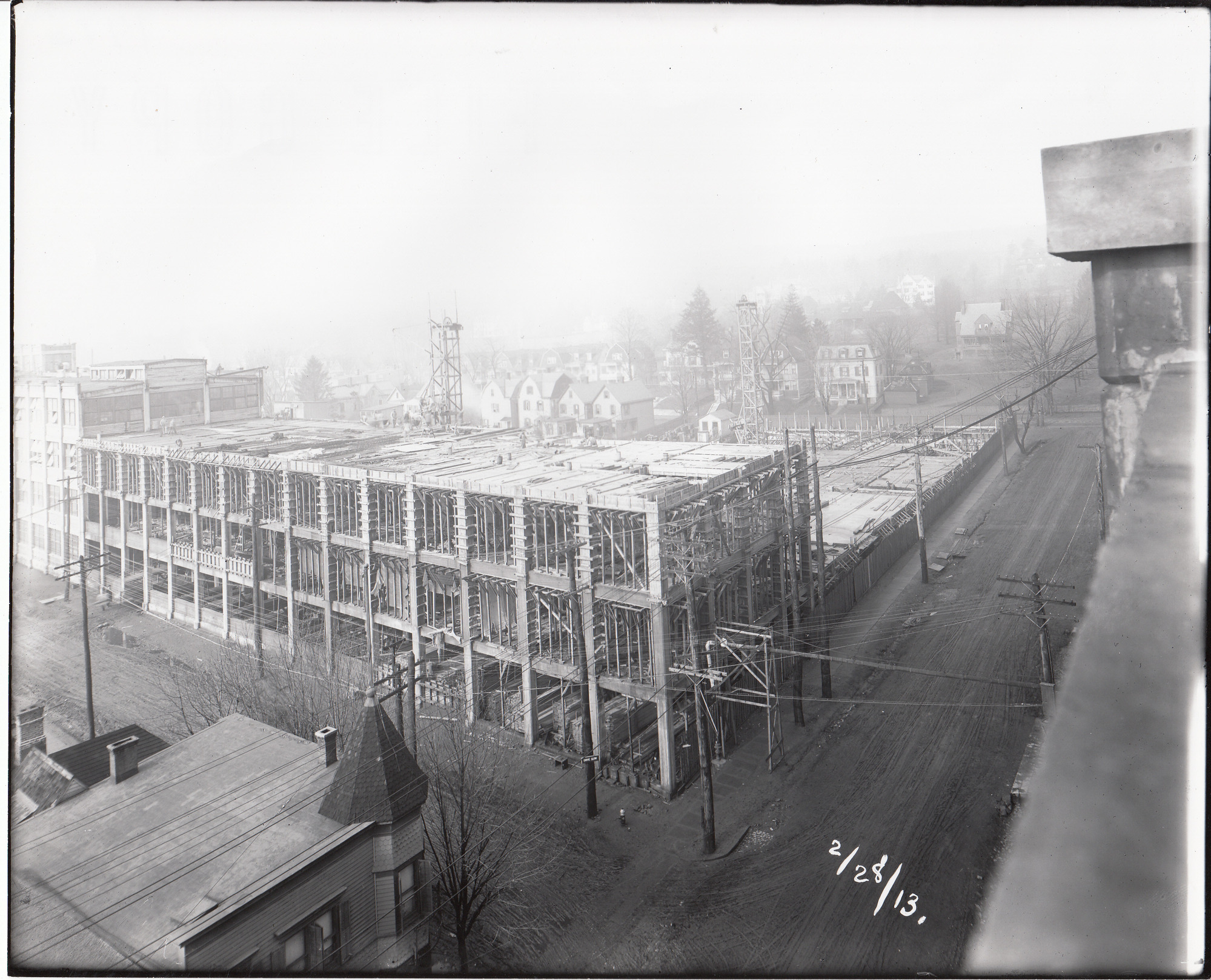 Storage Battery Building under construction, viewed from corner of Ashland Avenue, at left, and Lakeside Avenue.