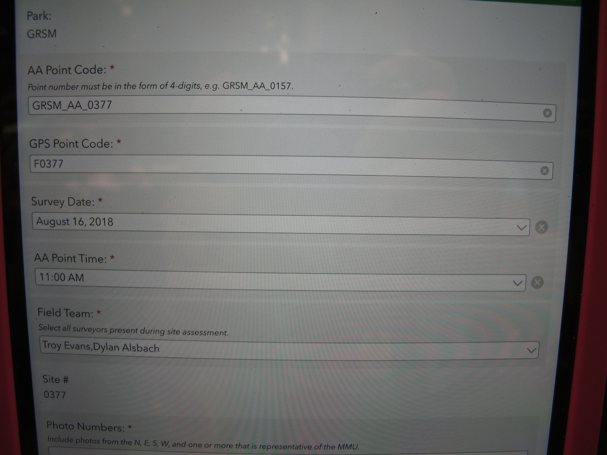 GRSM Accuracy Assessment. Plot Code: GRSM_AA_0377_1