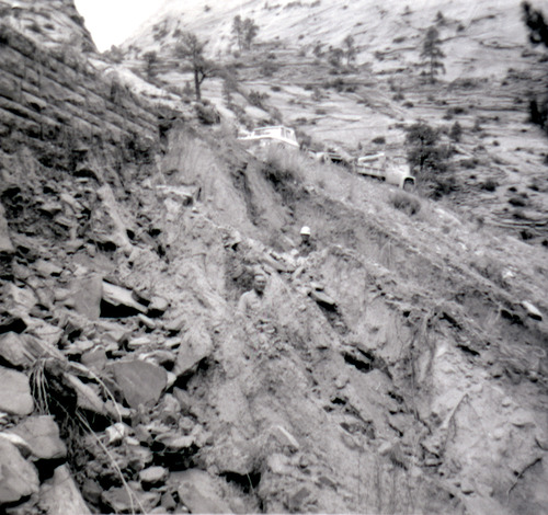 Retaining wall along East Rim road in need of repairs.
