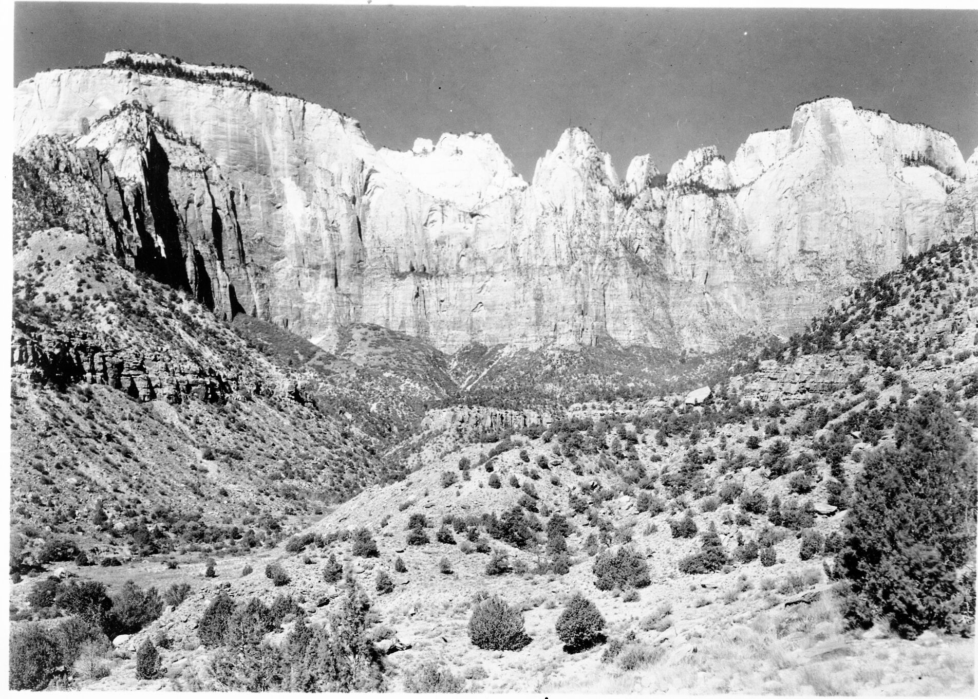 West Temple, Towers of the Virgin, and the Altar of Sacrifice, photo by George A. Grant.