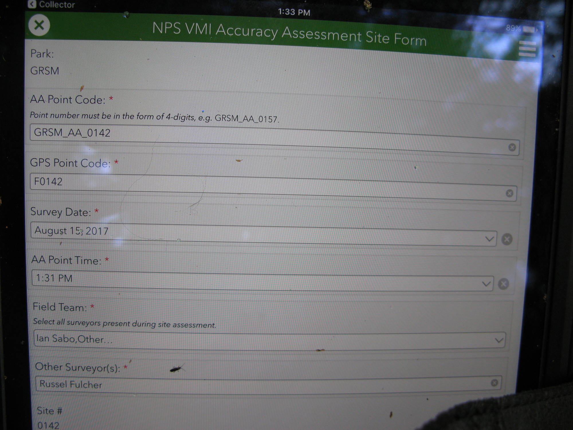 GRSM Accuracy Assessment. Plot Code: GRSM_AA_0142_1