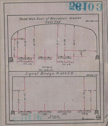 56103.LB--clearance sketches--Structures less than 8 feet from center line of track or less than 22 feet above top of rail [Group 14]
