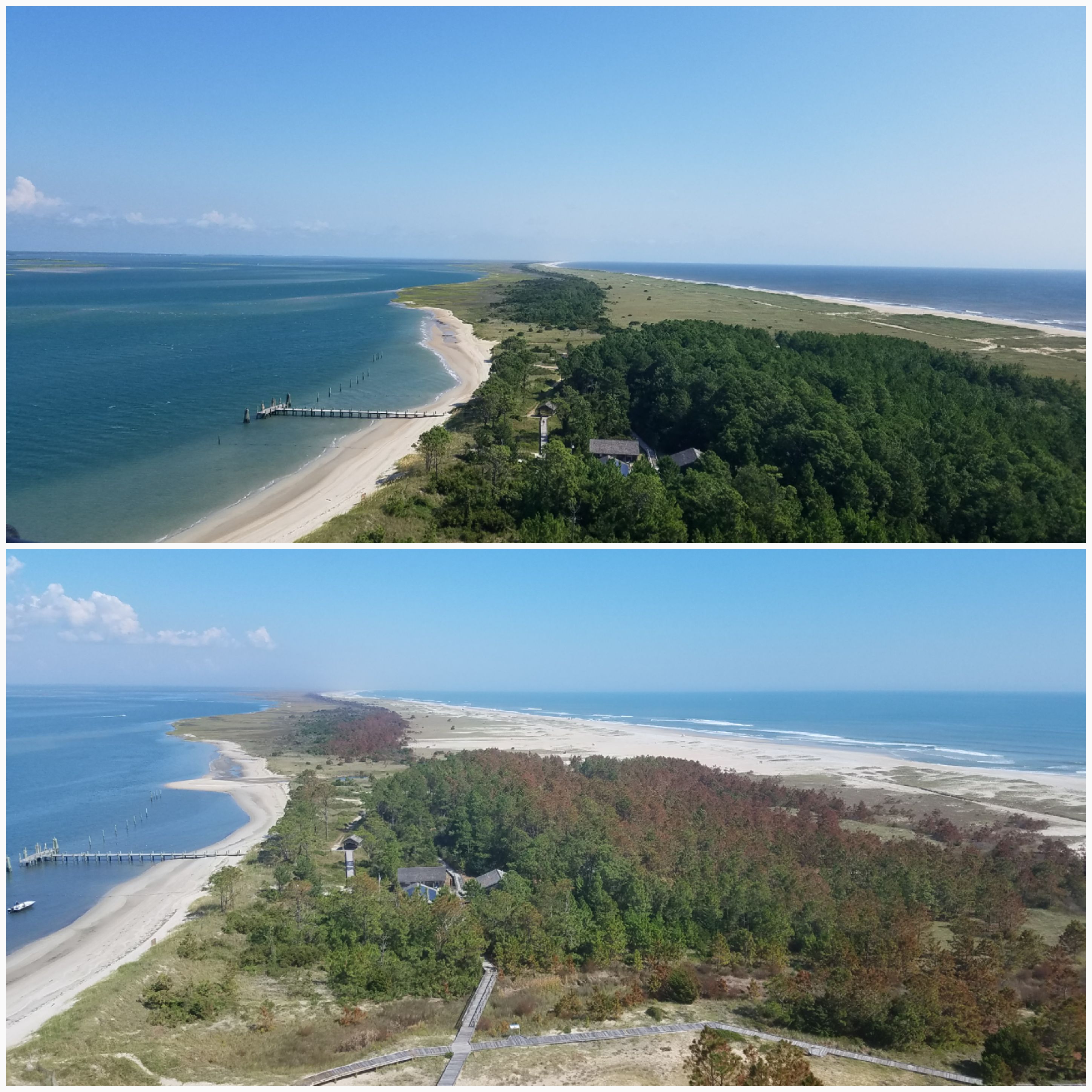 2 images -- one showing conditions before Hurricane Florence, the other conditions after the storm.
