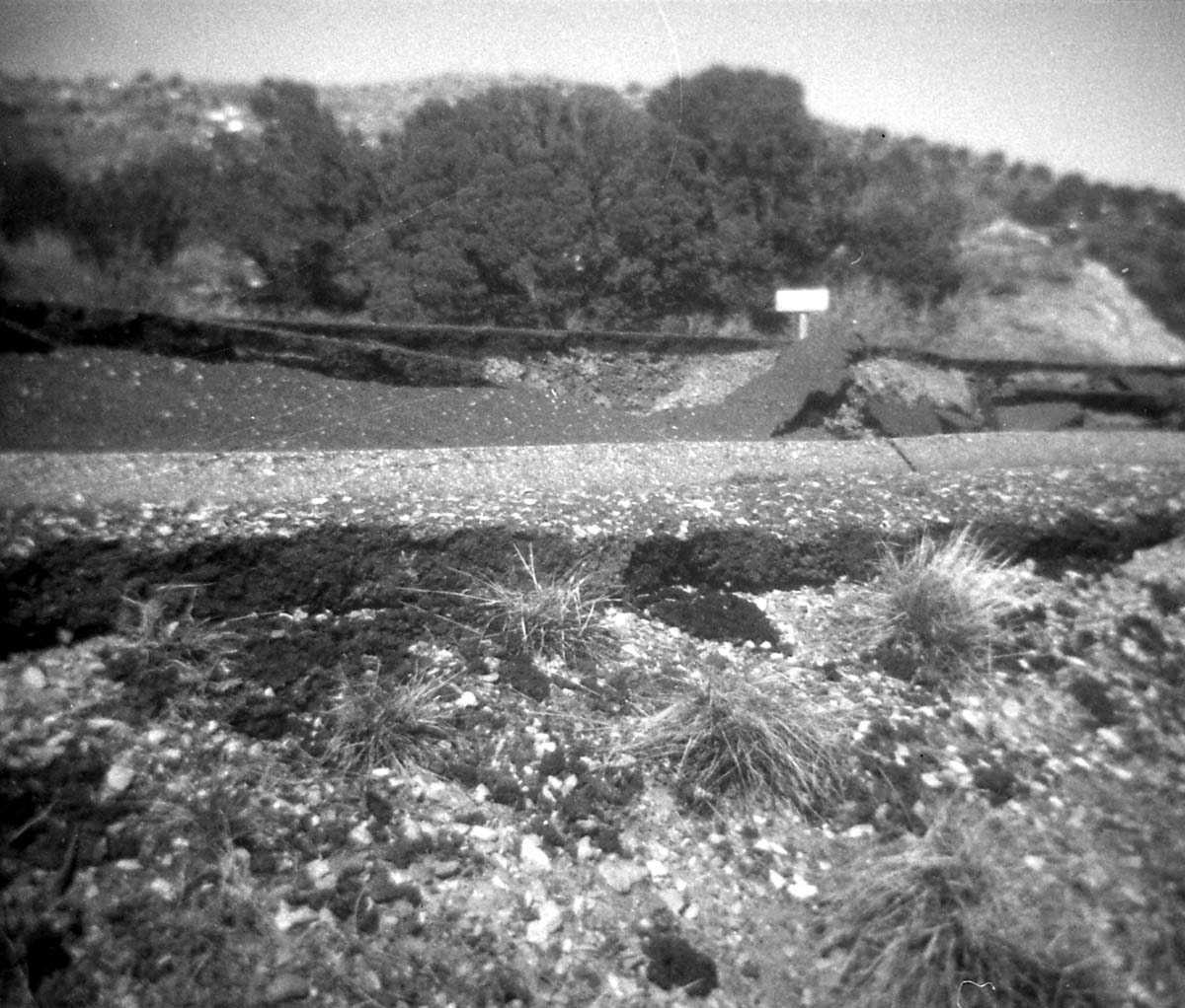 BW photos of rock slides in Kolob Canyons - 110mm. Damaged section of road.