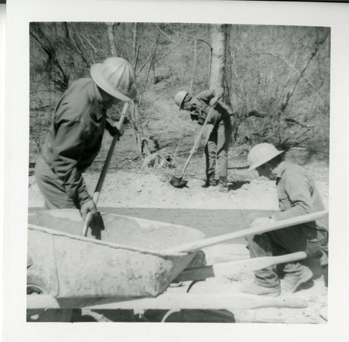 Workers during the Lady Mountain sign emplacement.