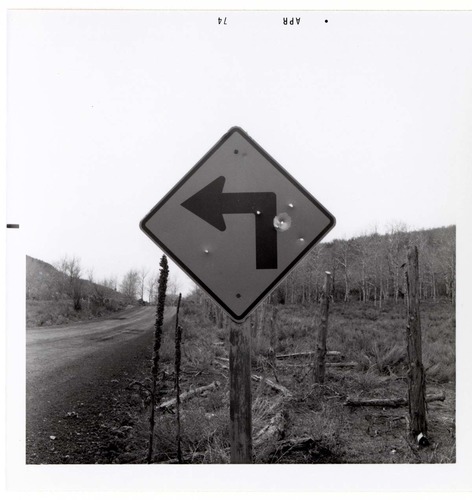 Left Turn Ahead' sign in Kolob Canyon.
