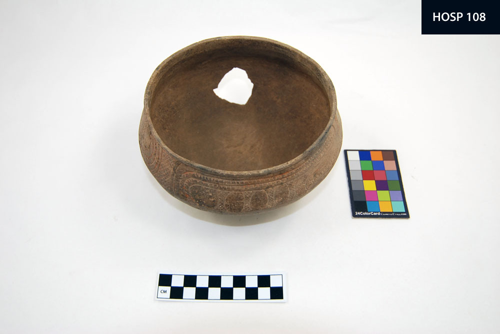 bowl; neck & lip are not flared, incised design; hole inside body– Caddo
