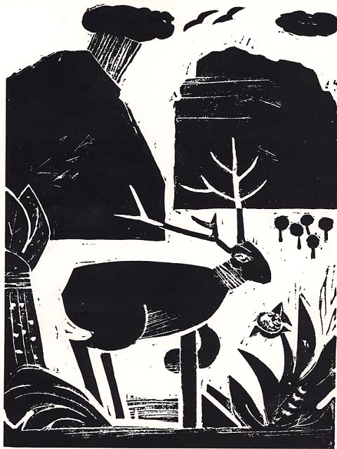 An elk's environment is depicted as a block-like, single color image used to highlight the management situations defined by the National Park Service system categories for park sites. Art exists only on the brochure mechanical/camera copy.