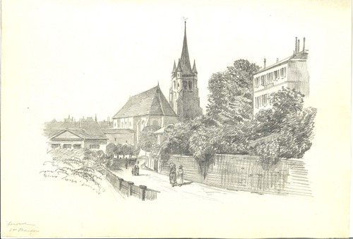 Lausanne, Switzerland, pencil drawing by Helen Stewart