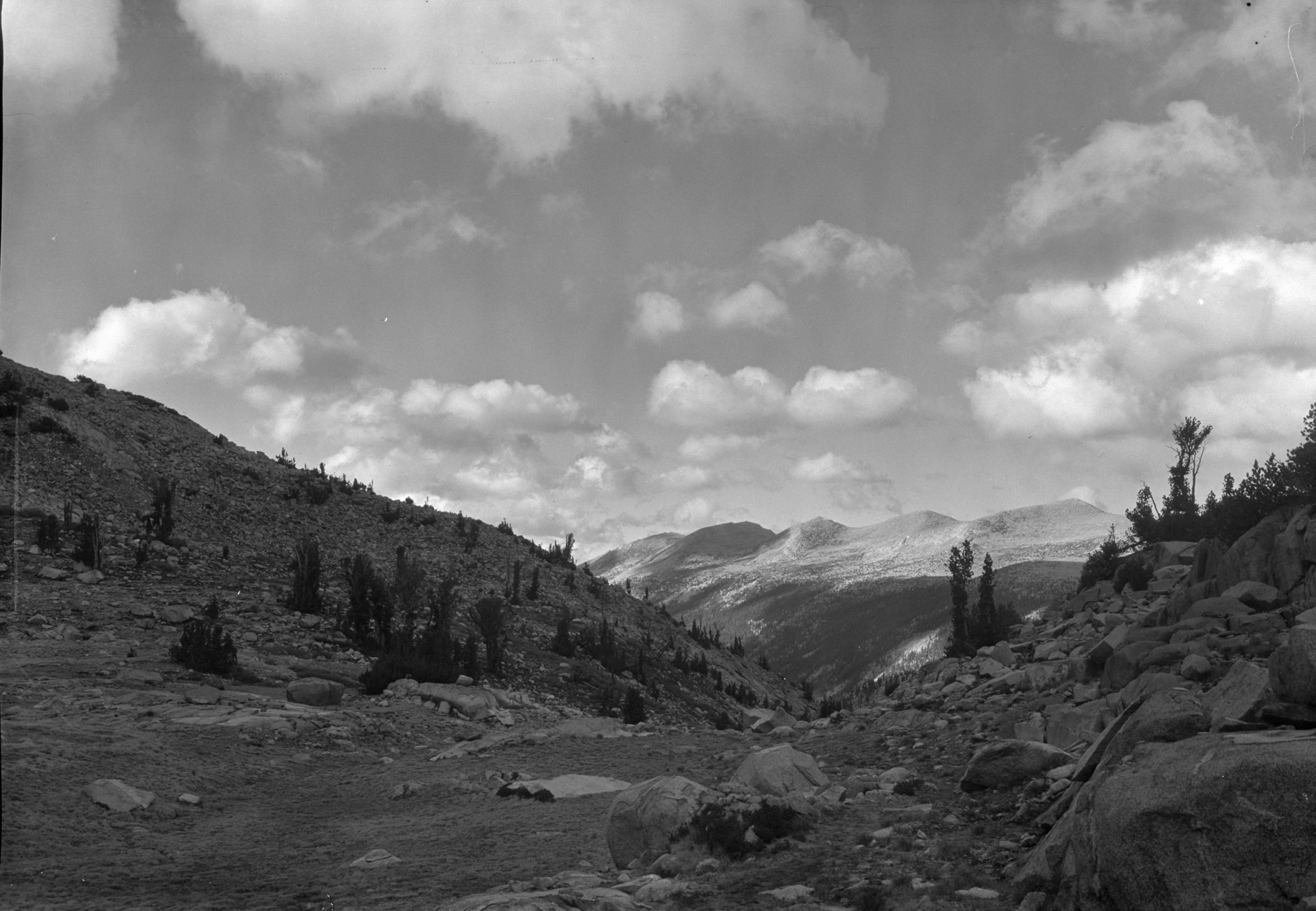 West from  Lyell base camp at 10,700 ft. on the Donohue Pass Trail.