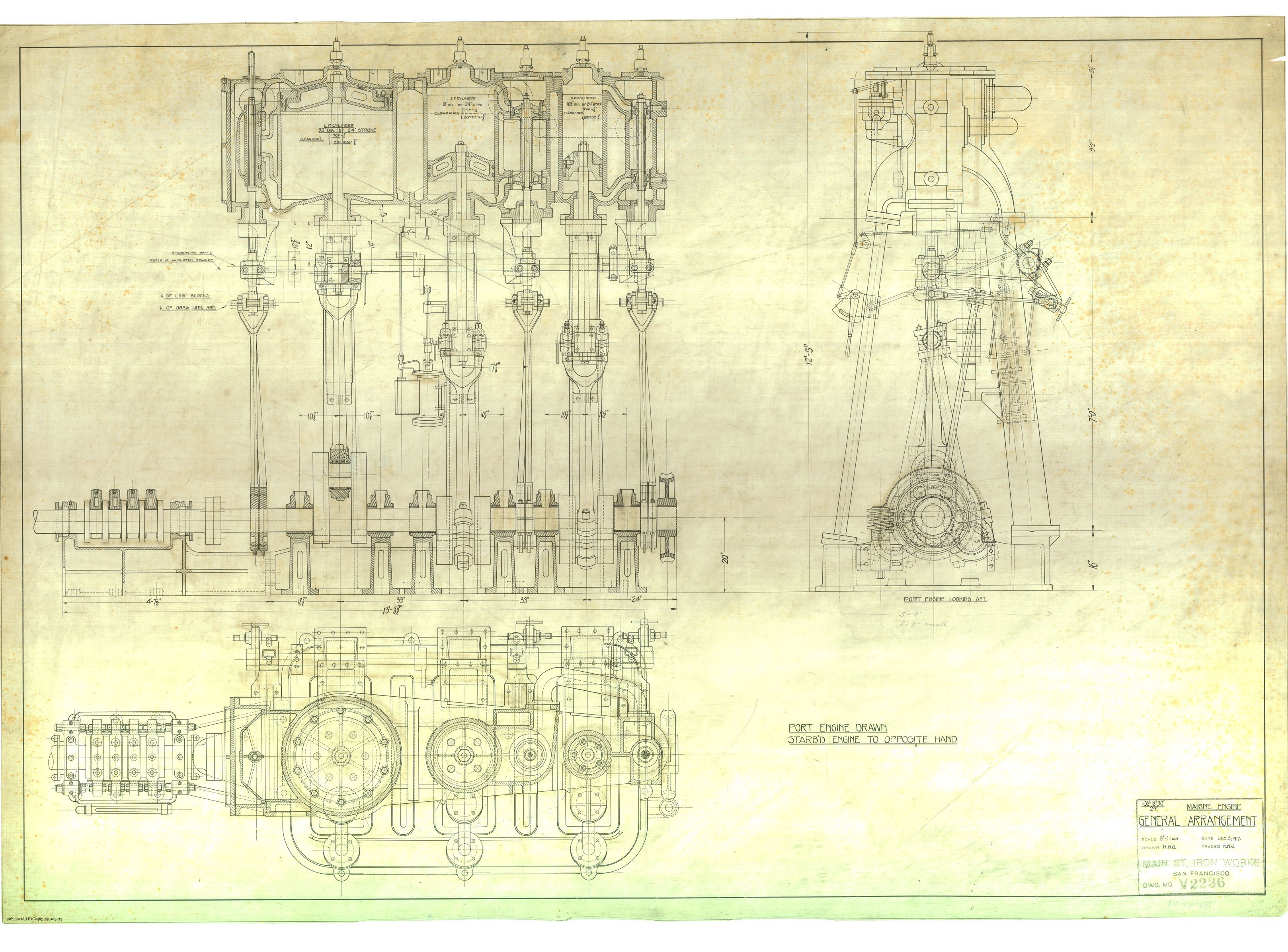 General arrangement, 1917 December 8. Plan is marked with the Main Street Iron Works number V2236.
