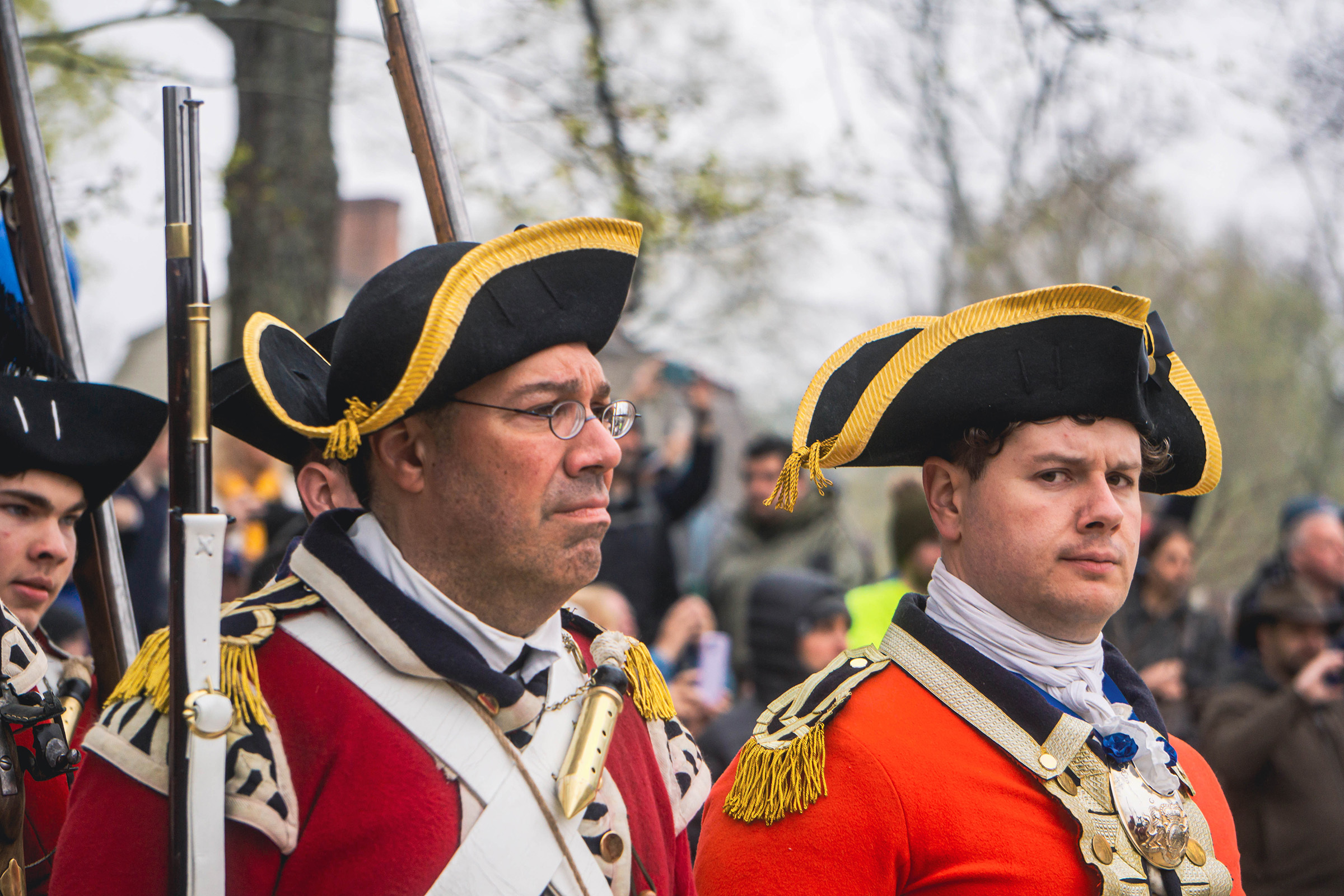 British officer leading his men to the North Bridge