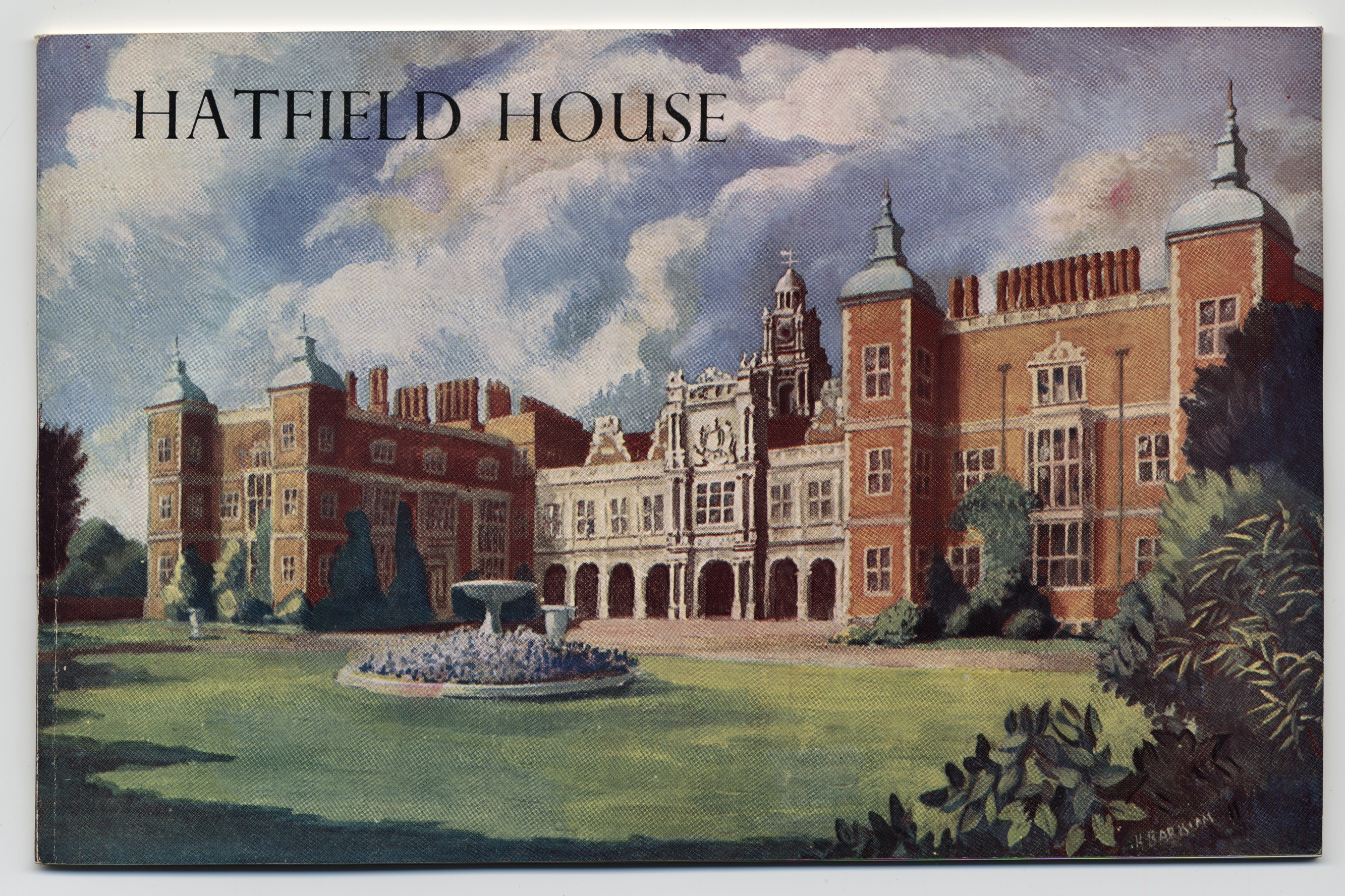 A small booklet with 30 pages. The entire front cover is an illustration of the large house and gardens.