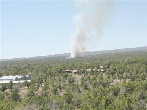 Photos of white smoke indicating start of the fire on the first day of Long Mesa Fire, Mesa Verde National Park, July 29, 2002