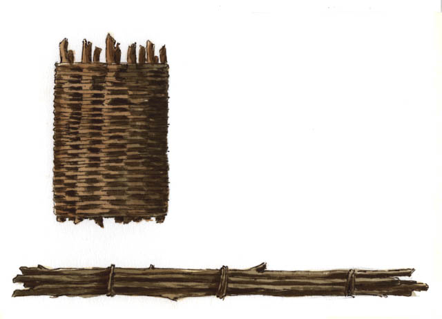 Gabion and fascines. These devices were used in fortifying defensive positions. Illustration is unpublished.