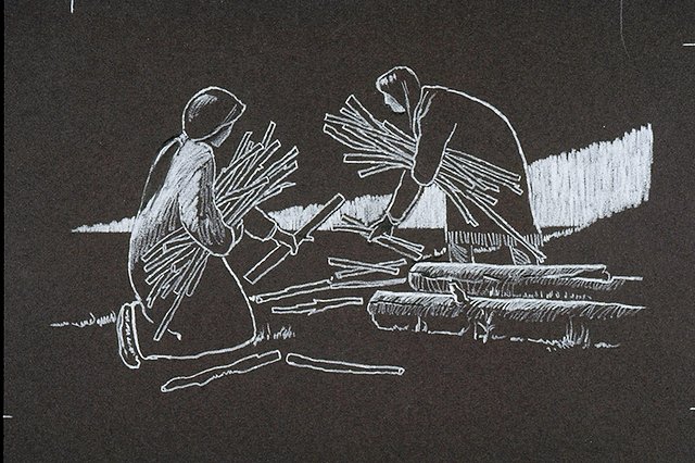 Indian women gathering wood.