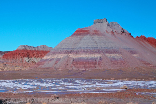 The colorful banded Tepees are Blue Mesa Member, Chinle Formation