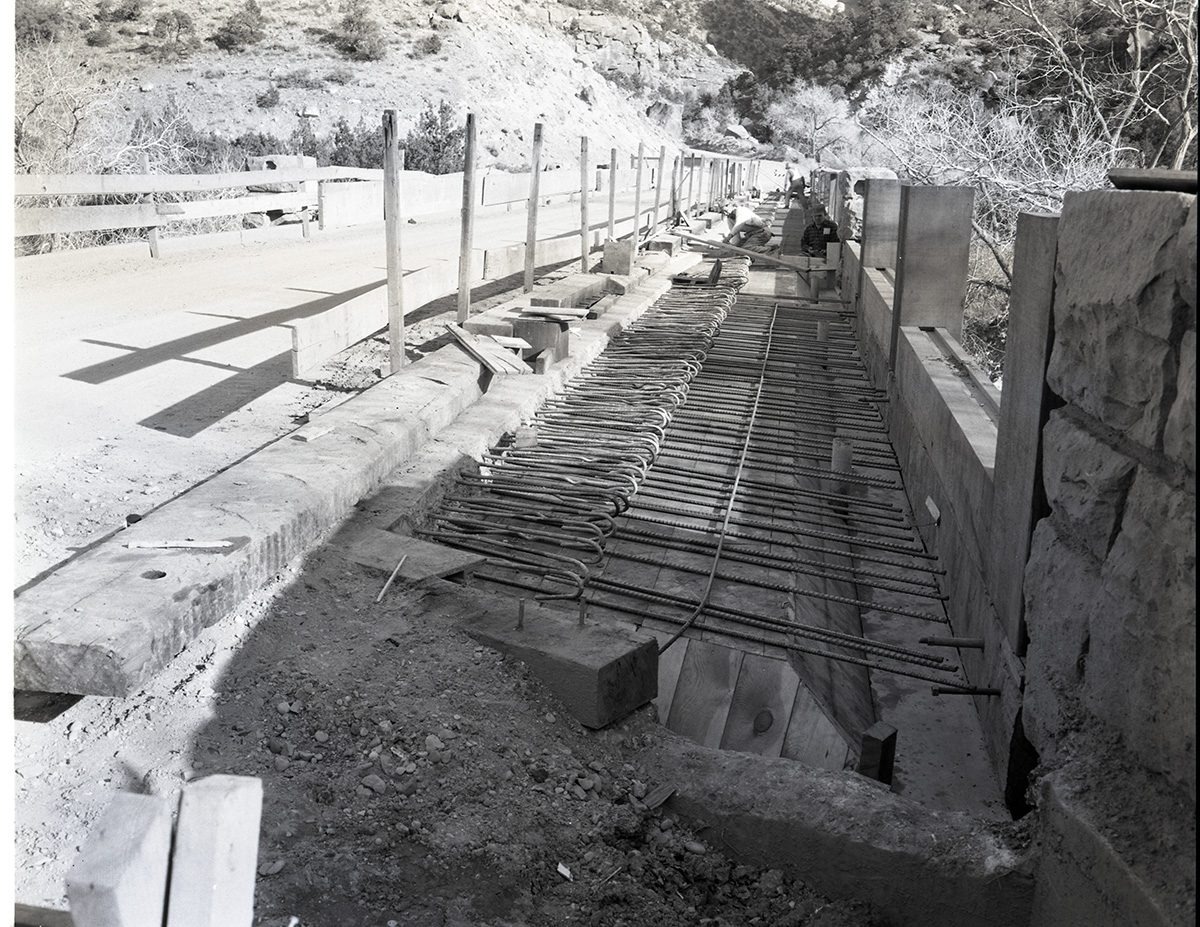 Virgin River Bridge renovation showing reinforcing bar in place.