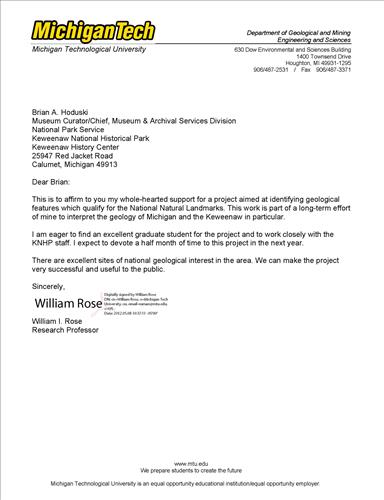 National Natural Landmark - MTU Letter of Support