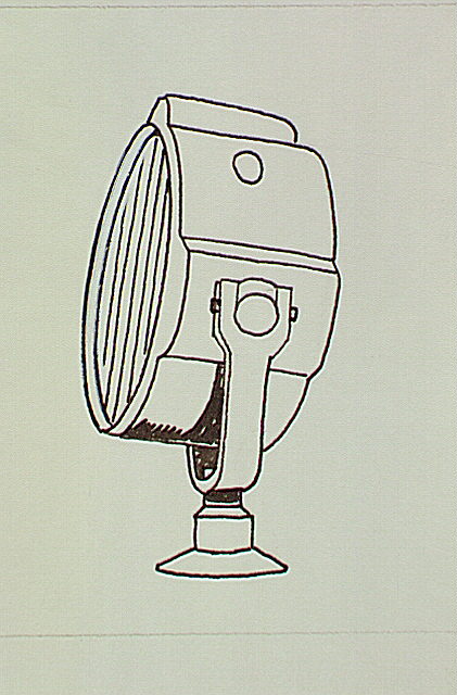 Searchlight: one of the weapons used in the outer defense system of New York Harbor. The searchlight was used for night fighting and to illuminate the minefields or battleships six miles away.