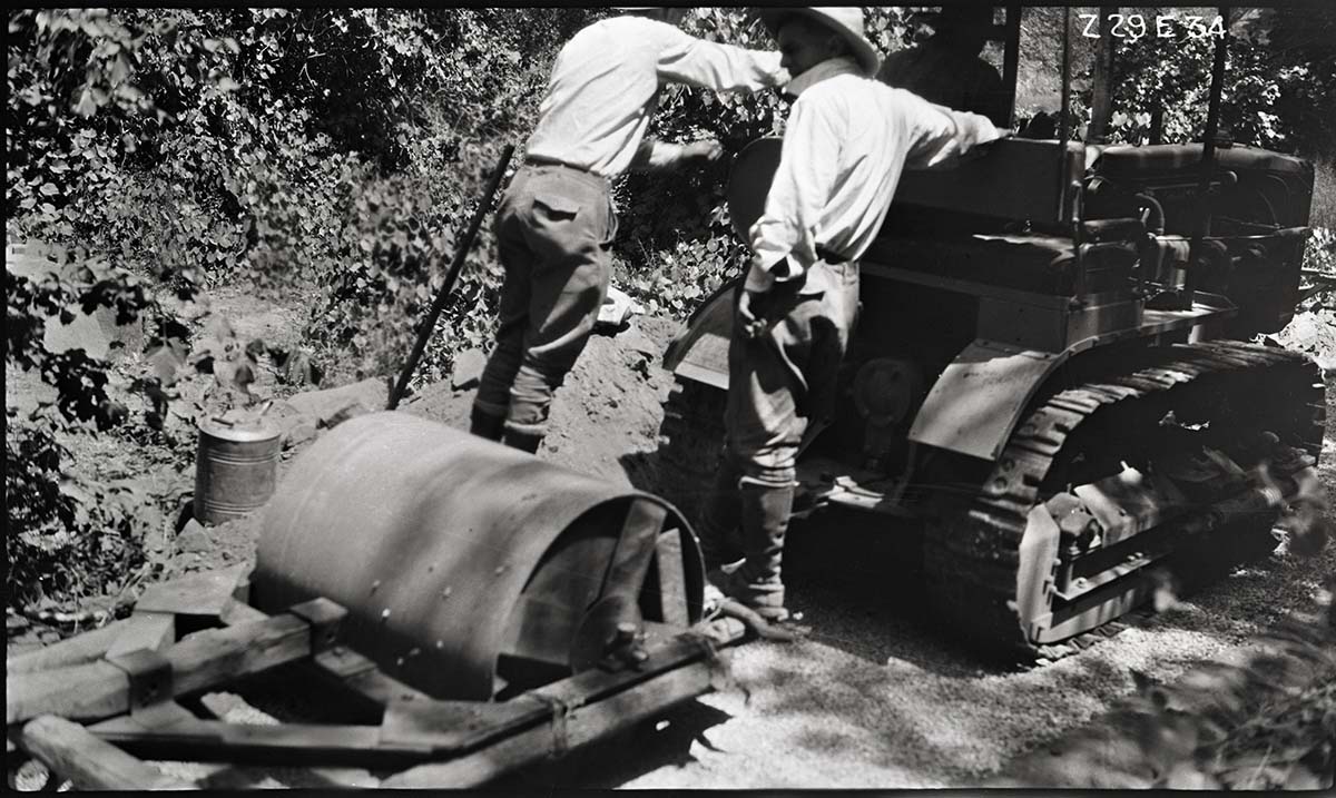 Narrows construction- rolling the base course.
