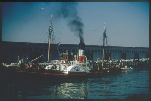 Eppleton Hall (built 1914; tugboat) arriving in San Francisco from Newcastle, England, March 24, 1970