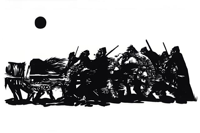 Civil War troops dragging artillery piece through the mud.