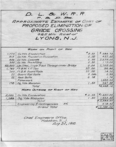 50307.BA--Proposed elimination of grade crossings--Lyons, NJ