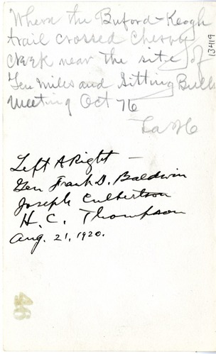 Group Photo, Frank E Baldwin, Joseph Culbertson, and H. C. Thompson Near Where Buford-Keogh Trail Crossed Cherry Creek