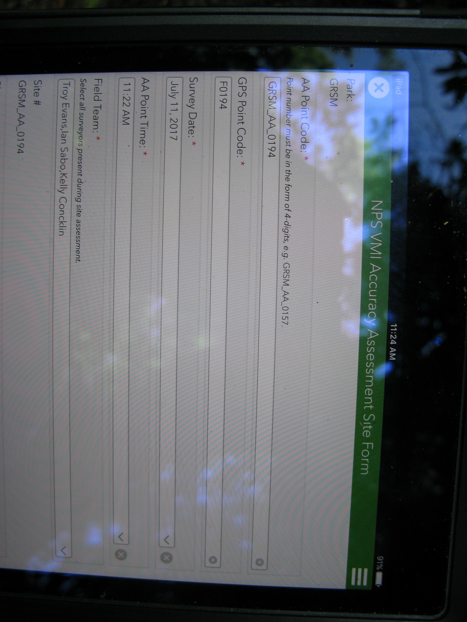 GRSM Accuracy Assessment. Plot Code: GRSM_AA_0194_1