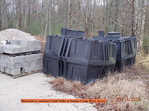 Vault toilet materials for Station Camp River Access at Big South Fork NRRA in 2013.