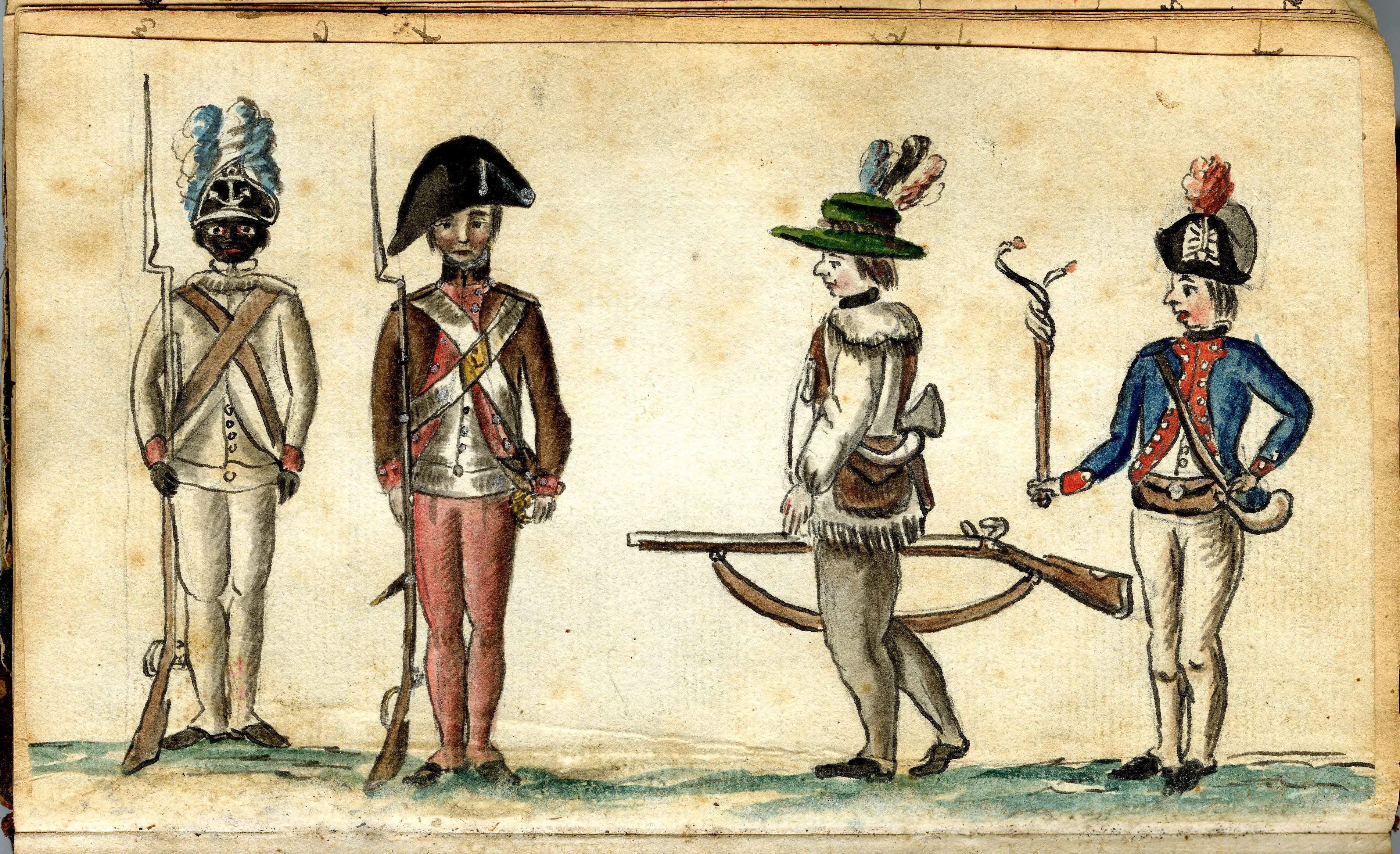 Drawing of soldiers lined up in uniform.