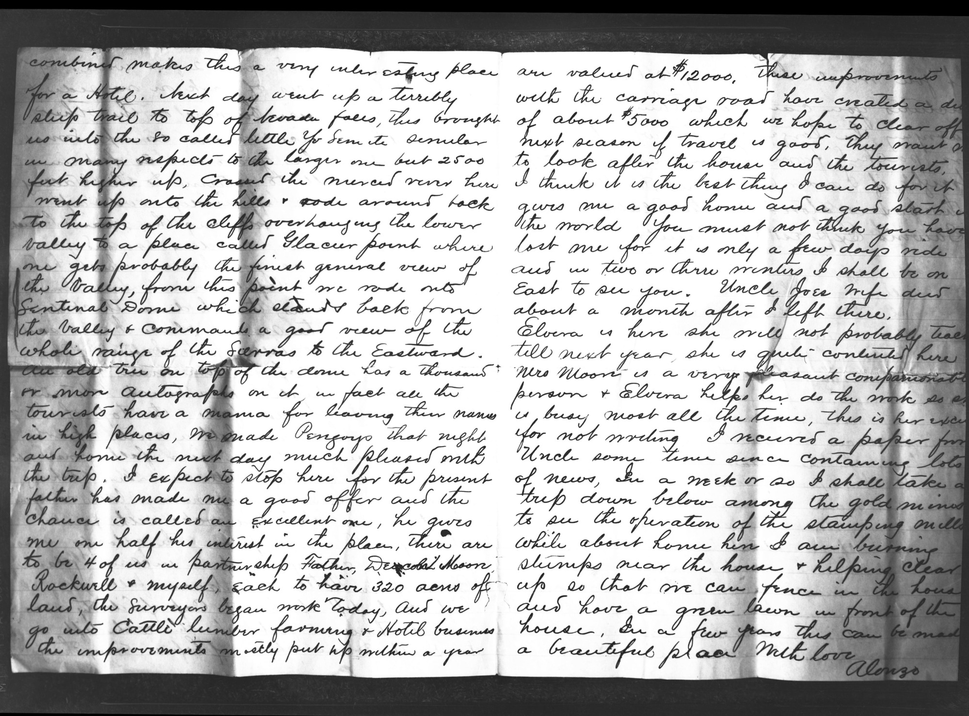 Copy of letter from Alonzo Clark, son of Galen Clark, to an aunt.