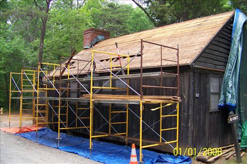 Replace roofing  & stain on B-12 in Cabin Camp 5 at Prince William Forest Park in May 2010