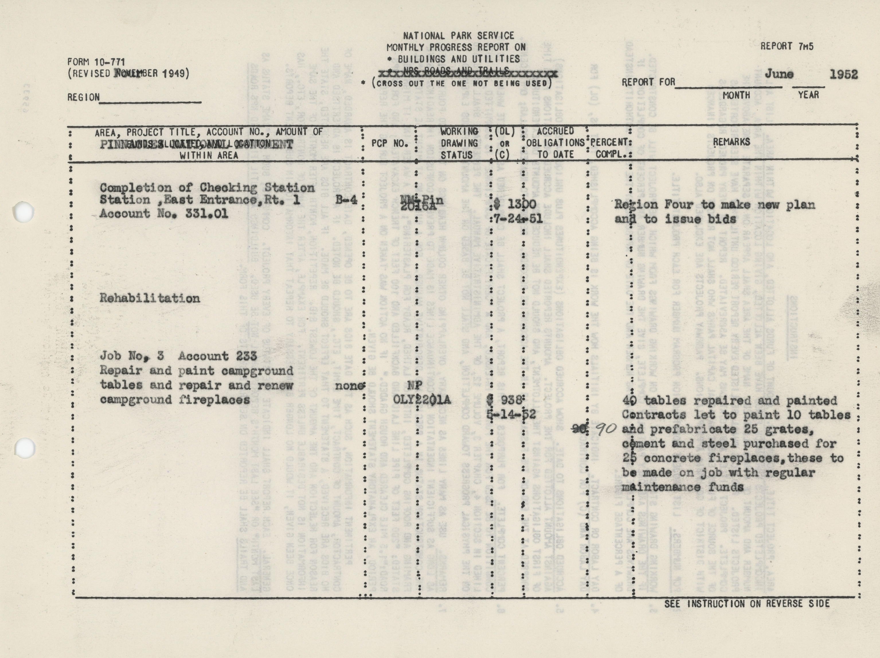 Monthly Progress Report on Physical Improvements or Minor Roads and Trails