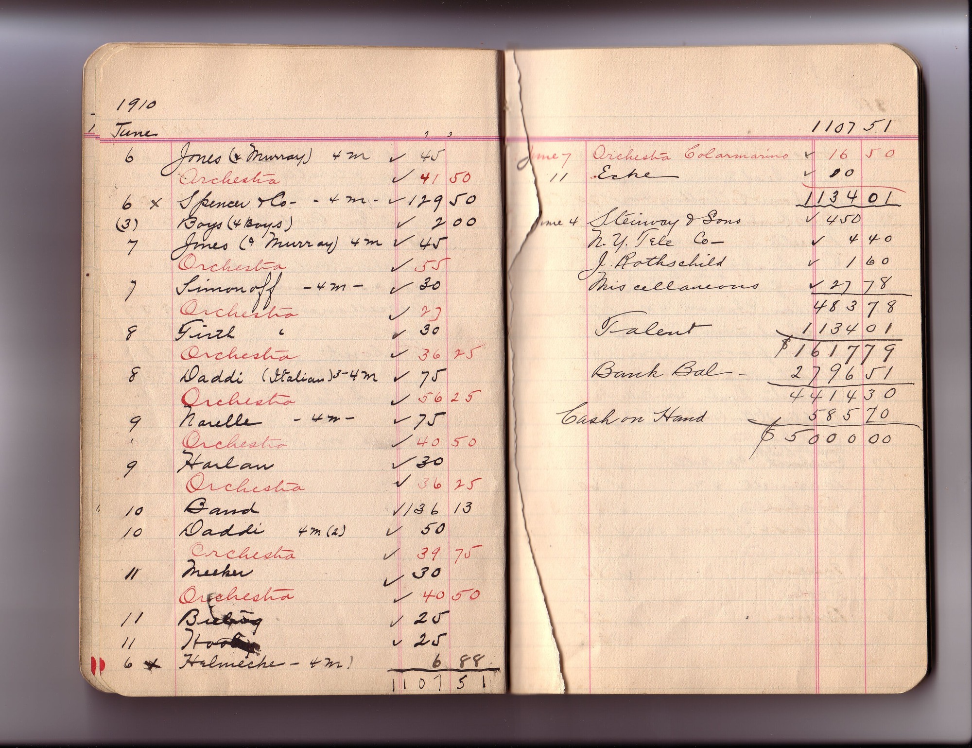 Thomas Edison's New York City Recording Studio Cash Book 06 (of 21), Image 14 (of 43).