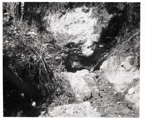 BW photo of a rock slide at the gateway to the narrows.