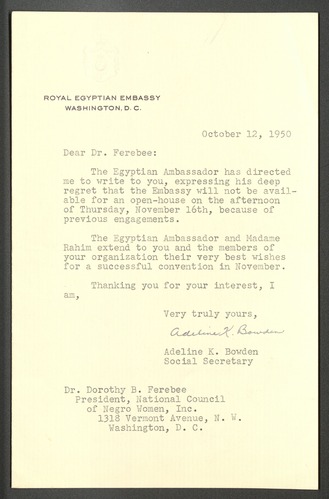 National Council of Negro Women, Correspondence